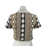 ZARA Brown Geometric Tribal Crochet Knit Short Sleeve Cropped Polo Shirt Top S Photo 1