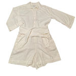 Free Assembly cream linen blend shorts romper jumpsuit belt button front Sz S Photo 2