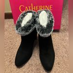 Catherine Malandrino Black faux fur suede ankle booties new in box Photo 1