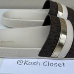 Michael Kors Cream Brandy Metallic Striped Logo Slide Sandal Photo 2
