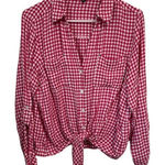 Jones New York Jones‎ New York Pink Gingham Plaid Roll Tab Sleeve Tie Front Blouse Top - L Photo 0