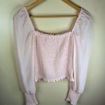 Wilfred Aritzia  Tempest Women's Pink Saga Blouse Size Small Puff‎ Sleeve Smocked Photo 6