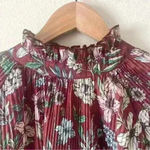 Topshop  Sz 8 Womens Dark Red Floral Print Mock Neck Shirt Blouse Prairie Boho Photo 2