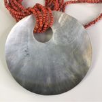 Vintage Abalone Shell & Red Seed Bead Necklace Artisan Multi Photo 2