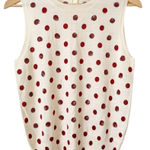 J.Crew  Cream Wool Sleeveless Red Sequin Polka Dot Sweater Tank Size Medium Photo 0
