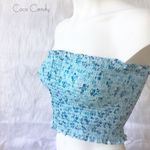 🔃Flower Print Blue Strapless Cropped Tube Top Photo 3