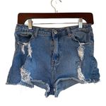 Papaya Jean Shorts Women’s Juniors L High Rise Distressed Blue Denim Photo 0