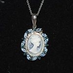 Ralph Lauren  .925 Stamped Faux Blue Topez/Sapphire Cameo Pendant Necklace Photo 1