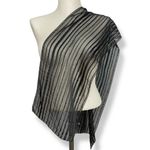 Vintage Scarf Black Sheer Stripes Gold Thread Women Elegant Dressy Retro Nylon Photo 2
