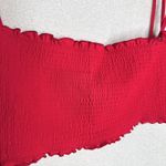 J.Crew  Smocked Ruffle Edge Tie Shoulder Square Neck Bikini Top Size 2X Red Swim Photo 2