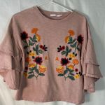 Blu Pepper  Dusty Rose Embroidered Floral Cotton Layered Sleeve‎ Top Size Small Photo 0
