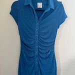 With Jean With Jéan Alexa Ruched Mini Button Down Shirt Dress in Blue Photo 2