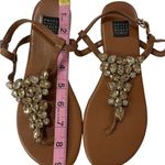 White House | Black Market Natural-hued crystal jeweled gladiator leather thong dress 1/4 inch heel sandal Photo 4