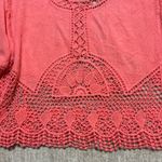 Women's Large XL Coral Crochet top embroidered crinkle so cute! Democracy? Orange Photo 0