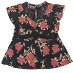 Torrid Black Floral Empire Babydoll Top Plus 1 1X 14 16 Lace Neckline Flowy Boho Photo 0