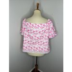 Lilly Pulitzer Lesley Top in Razberry Botanical Chiffon Eyelet Pink White Medium Photo 3