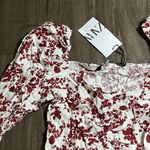 ZARA NWT ruffle red floral white long sleeve crop top size S Photo 3
