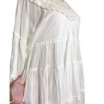 Free People  Crochet Boat Neck Long Sleeve Tiered Flowy Boho Dress White Small Photo 6