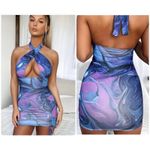 THATS SO FETCH Swiss Marble Mini Ruched Halter Bodycon Dress Sexy Club Dance 8 Photo 1