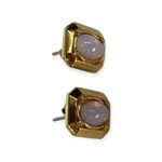 Vintage Gold Plated Oval OPAL STUD EARRINGS 9.5mm Wide by 11mm Long Rectangle Photo 3