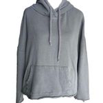 Betsey Johnson Gray Embroidered Floral Distressed Cropped Hoodie Sweater Photo 0