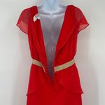 Badgley Mischka  Chiffon Dress 2 Red Flutter Holiday Glam Romantic Banana Pepper Photo 9