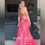 Amazon  pleated maxi dress halter satin coral bright neon open back strappy Photo 1