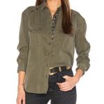 Free People Off Campus Shirt Womens XS Moss Green Tencel Metallic Boho Utility Photo 0