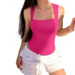 OQQ Womens Bodysuit Sexy Ribbed Square Neck Tummy Control Tank Top Pink Medium Photo 10