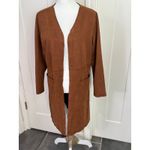 Solitaire  brown faux suede over coat with pockets womens size large Photo 2