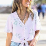 Show Me Your Mumu  Button Down Tie Chiffon Shirt Liv Lav Love Purple Floral NWOT Photo 0