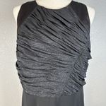 Halston Heritage  Women Sheath Cocktail Dress Size 14 Black Shimmer Ruched Bodice Photo 1