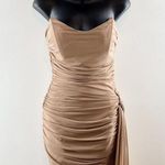 Bobbles & Lace Ruched Sweetheart Neck Strapless Mini Dress Taupe Brown Medium Photo 12