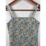 Pretty Garden Small Floral Smocked Tank Midi Dress Square Neck Ruffle Hem Blue Photo 5