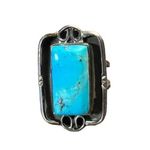 Vintage Southwestern Solid Silver Large Kingman Turquoise Totem Ring Size 5.5 Blue Photo 11