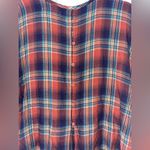 Anthropologie Cloth & Stone Top Button Back Short Sleeve Plaid High Low Size L Photo 9