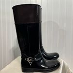 Michael Kors Michael‎ Kors Black Brown Logo Harness Rain Riding Boots Size 7M Rubber Tall MK Photo 3