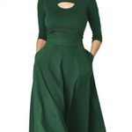 Eshakti Green cotton Cutout chest mock neck Fit & Flare midi dress Photo 0