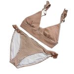 Aerie  Brown and White Gingham and Striped Bikini Set Size Small Photo 0