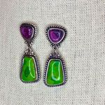 BARSE Sterling Silver Purple and Green Turquoise Cabochon Drop Earrings Photo 4