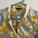 Lafayette 148 NWOT  100% linen leaf print button up collared blouse sleeveless Photo 3