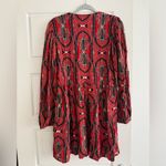 ZARA  Red Boho Paisley Mini Dress Embroidered Shoulders Size M Photo 3