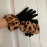 Women’s Black Suede Leopard Print Gloves Animal Print Winter Accessories EUC Photo 2