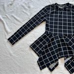 SheIn NWOT Small Black Geometric Print Handkerchief Hem Full Sleeve Peplum Mini Dress Photo 1