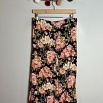 Loft  black and pink floral button down midi skirt Photo 0