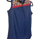 Fringe Talia Sleeveless Collared Knit Stretch Golf Top Navy Peony Floral NWT XS Photo 1