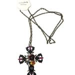 NWT 14in Gothic Antique Bronze Cross Crucifix Floral Pendant Necklace Silver Photo 0