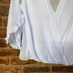 ZARA  Baby Blue 3/4 Ruffled Sleeve Faux Wrap Surplice Blouse Women's Size XS Photo 2