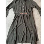 Ryan Michelle Long Ample Green Olive Dress with Gold Buttons + Belt Women’s Sz M Size M Photo 11