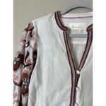 Anthropologie Simona Top Womens XS White Pink Embroidered Floral Puffy Sleeve Photo 2